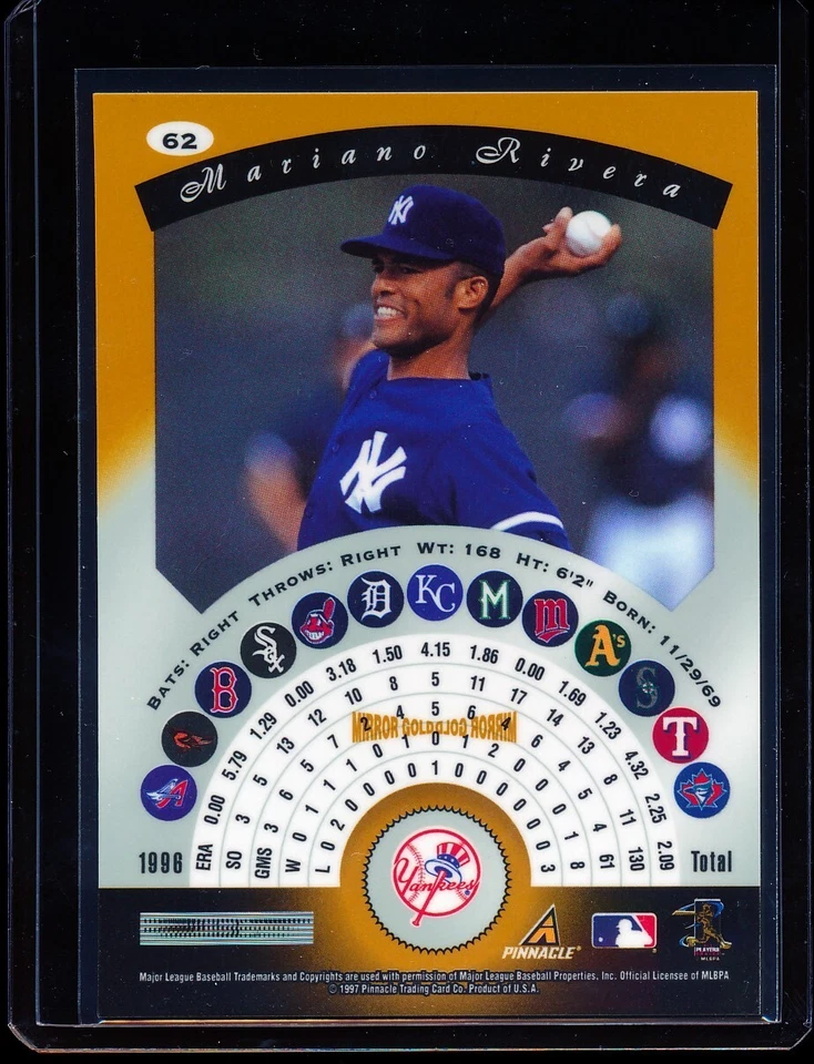 MARIANO RIVERA 1997 PINNACLE 认证 #62 MIRROR 金色反光器 PARALLEL SP — 第 2/4 张图片