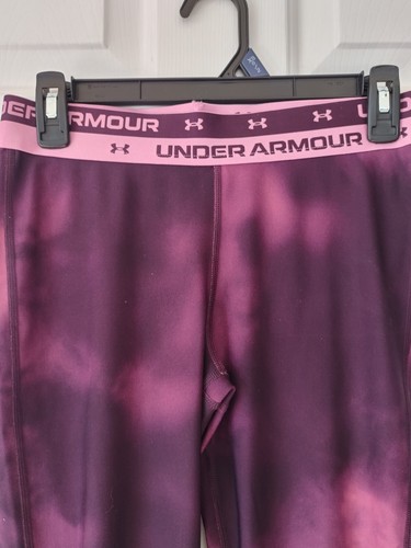 Under Armour Cropped Fitted Leggings Girls Purple Athletic Heat Gear Youth Large - Picture 4 of 11