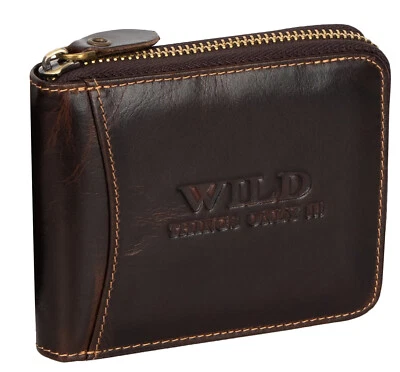 WILD THINGS ONLY !!! RFID Leder Portmonne Geldbörse Herren mit Reißverschluss Querformat Braun