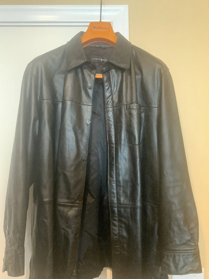 Jane Barnes 男式 3/4 长度皮大衣限量款式和尺寸, — 第 3/4 张图片