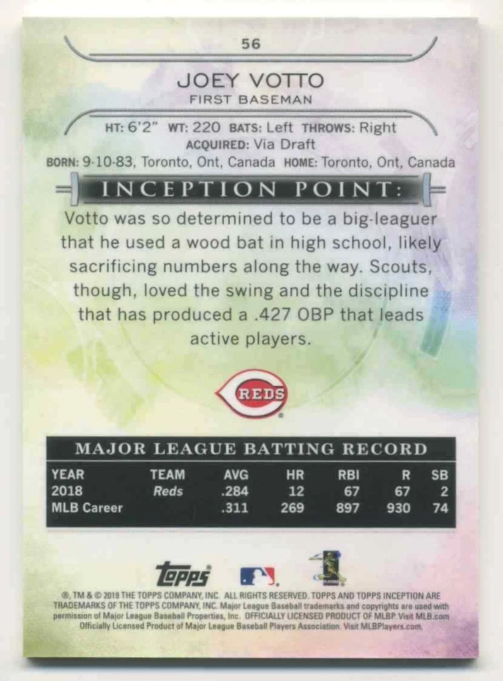 2019 Topps Inception Joey Votto #56 - Image 2 of 2