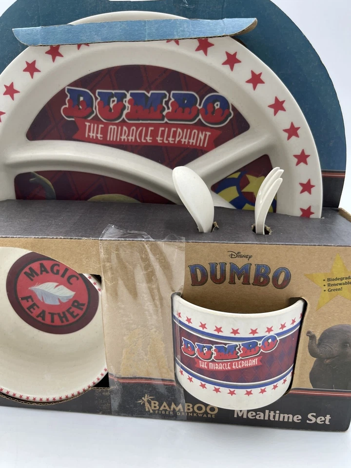 Disney Dumbo Juego de cena de comida de bambú de 5 piezas. ¡Raro! ¡Nuevo! Foto 3 de 4