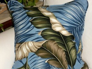 Hawaiian Tropical Cotton Barkcloth Fabric CORDED PILLOW ~Banana Leaves~