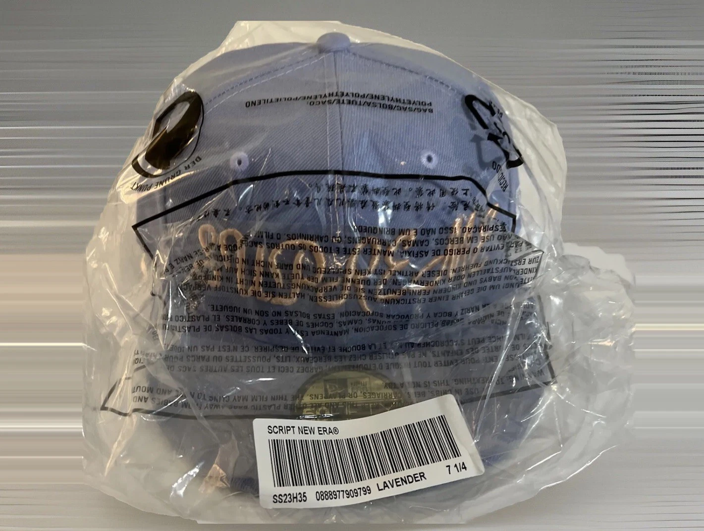 CHAPEAU SUPREME SCRIPT NEW ERA LAVANDE TAILLE 7 1/4 SS23 SEMAINE 1 (100% AUTHENTIQUE) NEUF