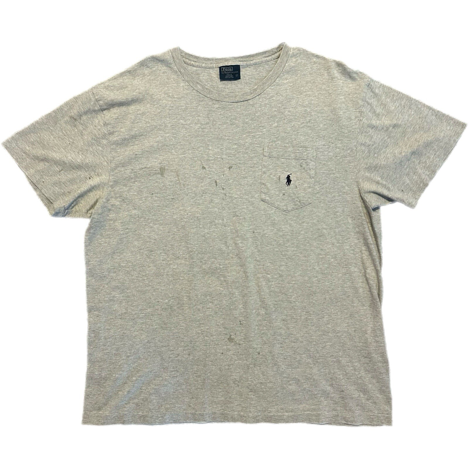 T shirt vintage Polo Ralph Lauren ricamata con logo pony grigia L Large