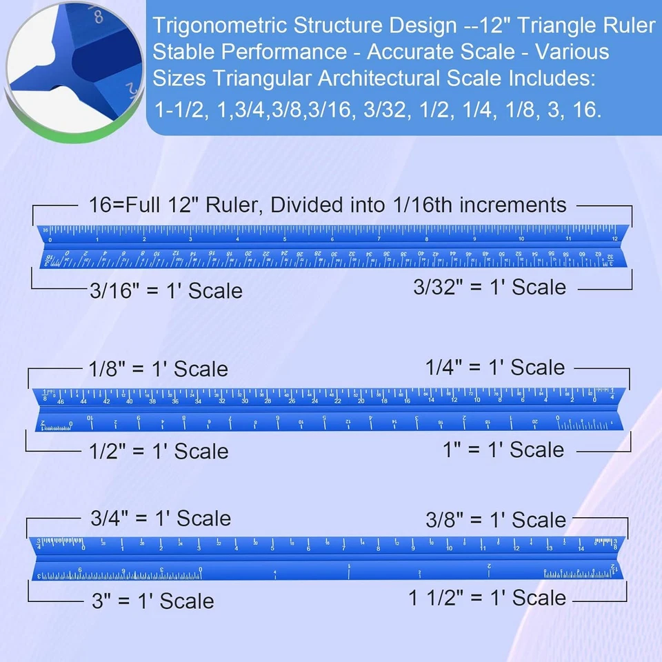12”Architectural Scale Ruler for Blueprints, Architecture Ruler, Architect Ruler - Image 3 of 4