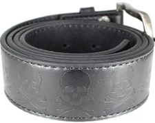 Skull and Leather Belt Strap and Metal Buckle 1.5" Wide with Snaps - Rock Punk