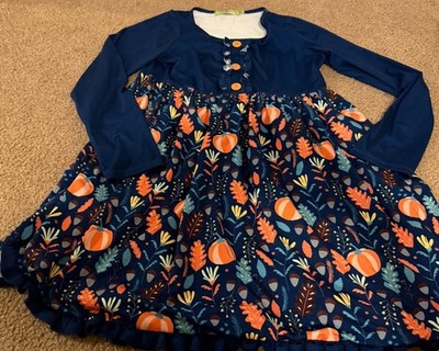 Millie Loves Lily Pumpkin Dress Navy Fall Thanksgiving Size 14