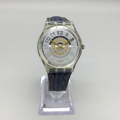 Swatch Delave GK145 Womens Watch 32mm Silver Tone Swiss Clear Case Blue Leather Ladies Swatch Watch. Collectors Item. Rare - Etsy main image 4
