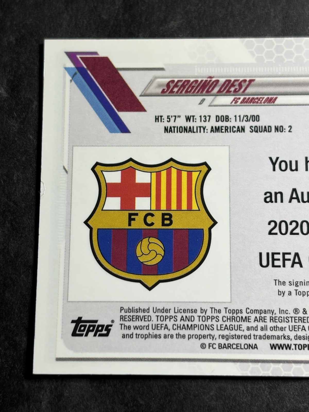 2020-21 Topps Chrome UEFA Champions League Sergino Dest #CA-SD Auto view 5