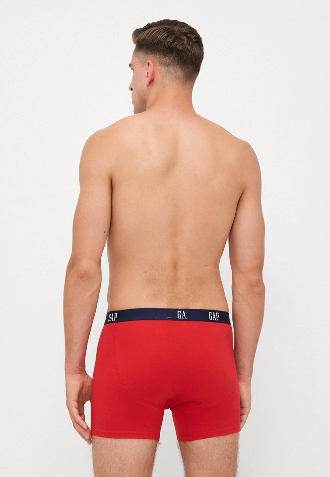 Paquete de 3 calzoncillos boxer GAP para hombre grandes 35-36 blanco rojo azul marino ropa interior elástica de algodón Foto 4 de 4