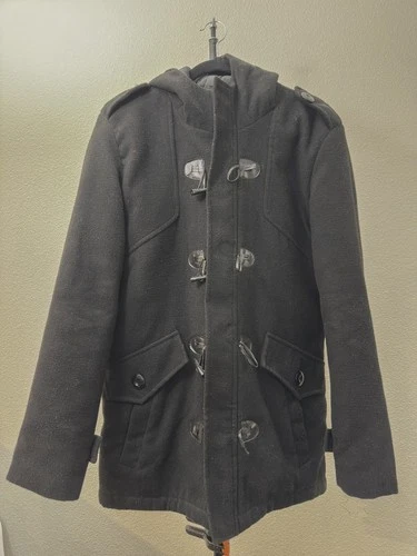 Lot of 2 Mens Black Duffle Coat &  Grey Fleece Robe Size M - product listing photo