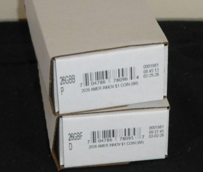 2026 P&D Innovation Dollar 2x100 Coin Bags Wisconsin WI 26GBB 26GBF Cray Sealed