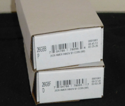 #ad 2026 Pamp;D Innovation Dollar 2x100 Coin Bags Wisconsin WI 26GBB 26GBF Cray Sealed $395.00