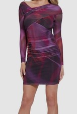 GUESS Women's Purple Shelly Long-Sleeve Ruched Mini Bodycon Dress Size 14