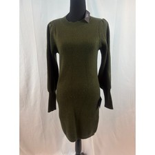 Lulus Olive Green Ribbed Long Sleeve Sweater Dress Puff Sleeve Mini Bodycon