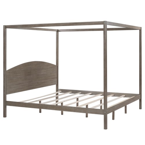 Sturdy Solid Wood King Canopy Bed Frame Platform Bed W/ Under Bed Storage New - Picture 9 of 11