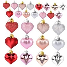 36 Pack Valentines Heart Shaped Ornaments, Multi Finish Heart Ornaments Bulk
