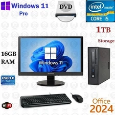 Windows 11 HP i5 3.2 ghz 1TB 16GB RAM 20" LCD WiFi Desktop Computer PC Office24