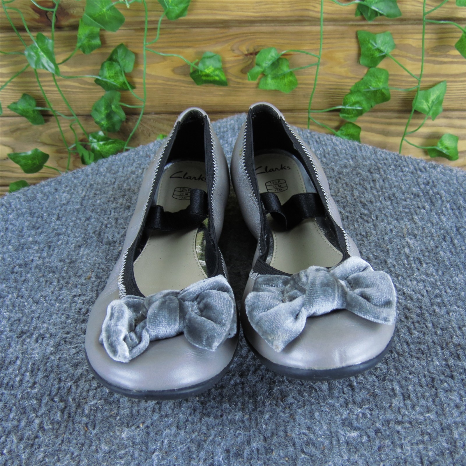 Clarks Mary Jane Bow Girl Y 13 Medium Flat Brown Leather Slip On