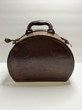 Antique Faux Leather Travel Hat Box Luggage Brown 14x10x9in See Photos