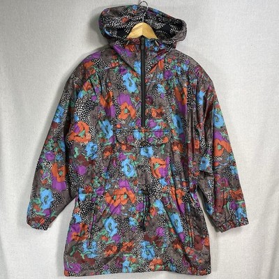 VINTAGE 80s Roffe Shell Anorak Jacket Womens S Pullover Ski Hooded Pattern