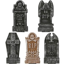 Set of 5 Pack Halloween Foam RIP Graveyard Tombstones for Halloween Lawn Yard...