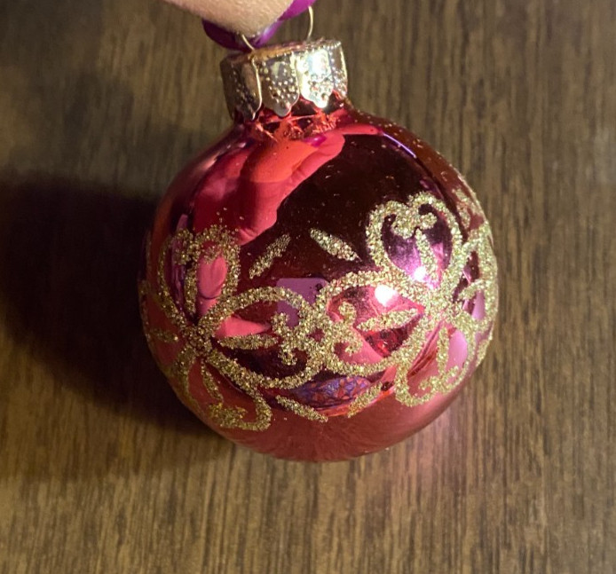 Rauch Blown Glass Gold Glitter Burgundy Christmas Ornament 1.5"