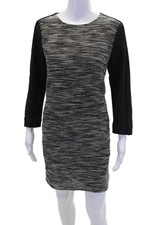 Vince Womens Cotton Long Sleeve Woven Paneled Short Shift Dress Gray Size S