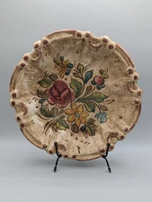 Vintage Deruta Italy Hand Carved & Painted Hanging Bowl with Floral Design 