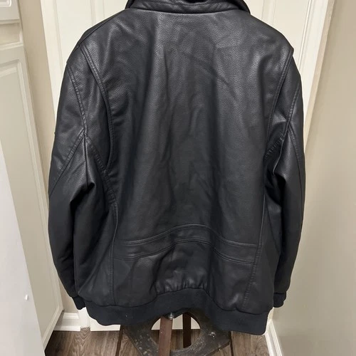Dockers Mens Black Bomber Coat Jacket XXL Faux Leather Removable Fur Collar image 6