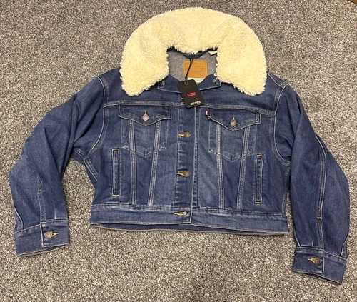 Levi’s Premium Big E Baby Bubble Trucker Jacket Women’s Removable Collar Blue M