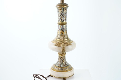 Antique French Gilt Bronze Champleve with onyx lamp - Picture 5 of 6