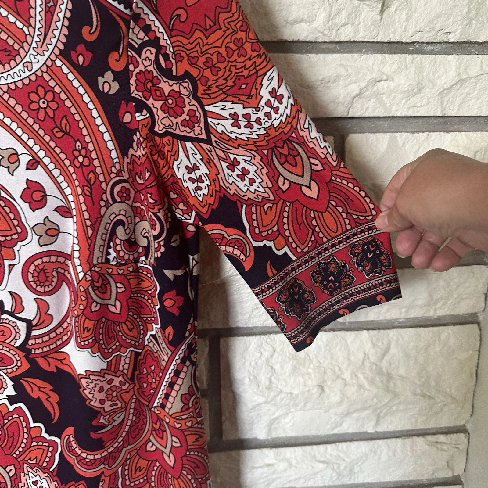 VETEMENTS Abito donna firmato Camryn taglia 6 rosso paisley tubino orlo a contrasto