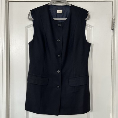 Sisley Wool Vest Women s Medium 5-Button Navy Blue Minimalist Capsule Wardrobe