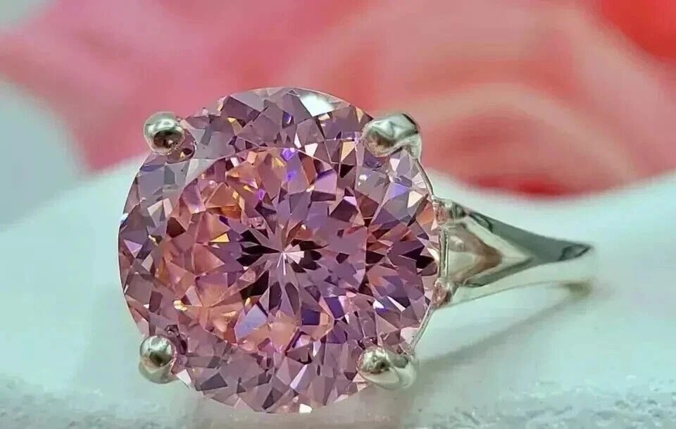 Помолвочное кольцо для женщин сертифицированное натуральное с розовым бриллиантом 4 карата VS1 серебро 925 пробы - Изображение 3 из 4