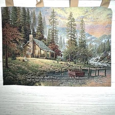 VTG Thomas Kincaid Woven Tapestry Wall Hanging A Peaceful Retreat Isaiah 32:18