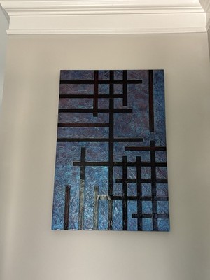 Modern Art Geometric Abstract Painting On Panel - Mixed Media - 24 X 36 Heavy
