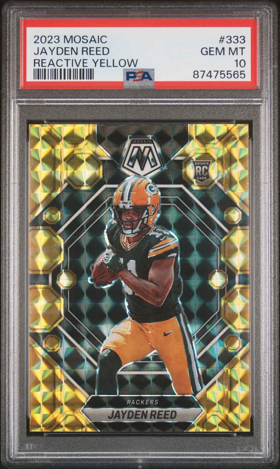 2023 Panini Mosaic Jayden Reed Reactive Yellow Mosaic PSA 10 #333