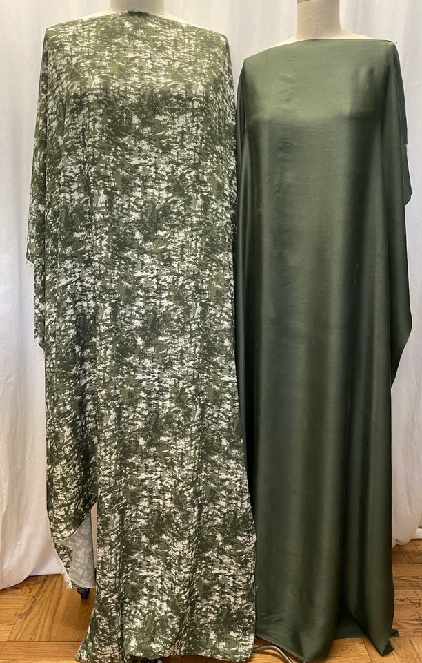 100% Silk Charmeuse & Rayon Olive Forest Green Fabric Combo Lot 2 Yards 54" W - Image 2 of 4