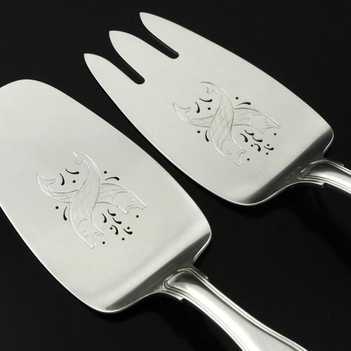 Georg Jensen. All Silver Fish Serving Set - Old Danish/Dobbelt Riflet - Picture 2 of 3