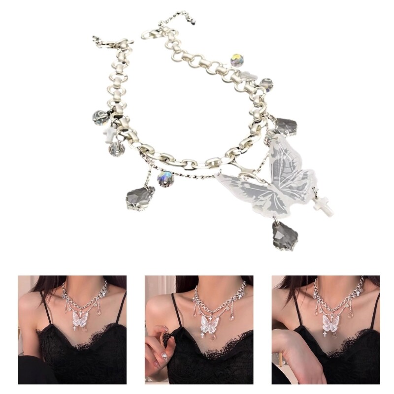 Y2K Layered Chain Necklace Tassels Choker Necklace Pendant Necklace Jewelry eBay