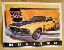 Ford 302 Boss Mustang Sign Tin Metal Desperate Enterprises 1241 Yellow Black.