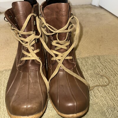 Polo Ralph Lauren Udel Men's Duck Boots Brown Pebbled Leather EUC Sz 13D