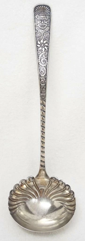 Antique 1847 Rogers Bros Silver Plate 12” Ladle Assyrian Head Pattern