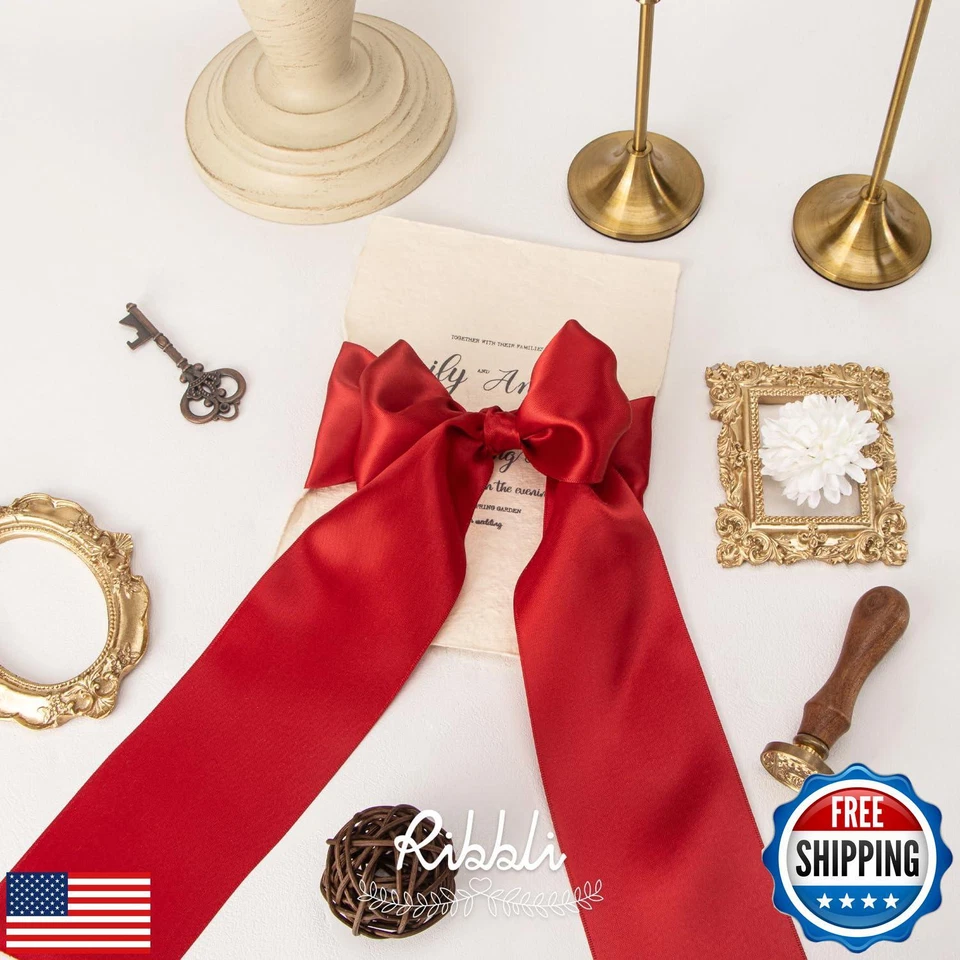 Ribbli Red Double Faced Satin Ribbon, 3” x Continuous 10 Yards,Use for Bows B - Image 4 of 4