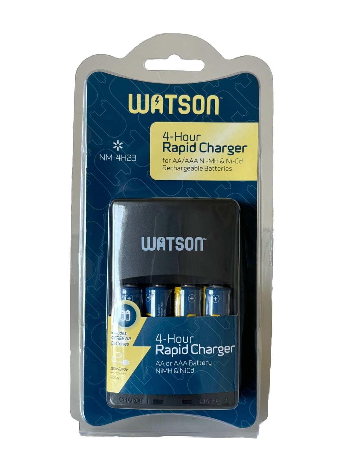 Watson 4Hour Rapid Charger AA and AAA NiMH and NiCd Rechargeable+4 Batteries