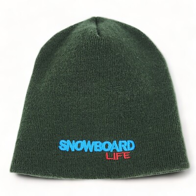 Snowboard Life Beanie Knit Hat Cap Green Acrylic Outdoor Streetwear Winter Ski