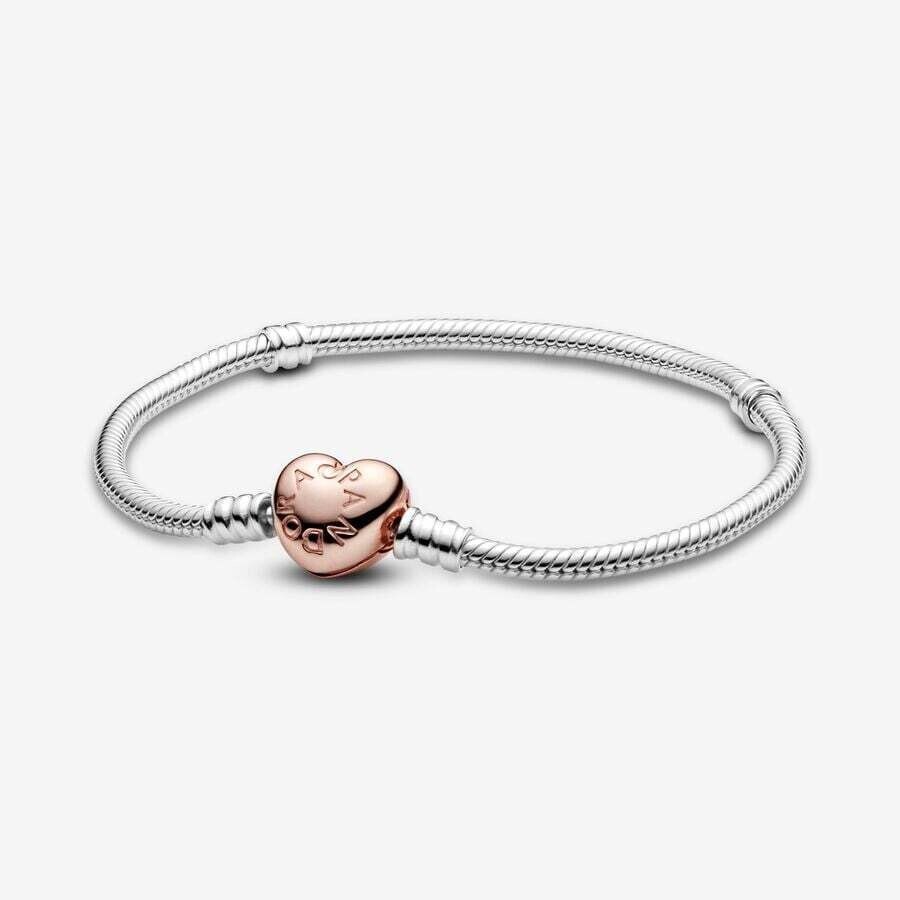Pandora Moments Two-tone Heart Clasp Snake Chain Bracelet 580719