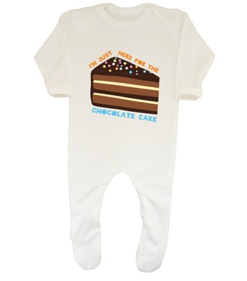 Here for Chocolate Cake Baby Grow Sleepsuit Funny Cake Slice Boys Girls Gift